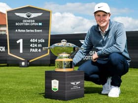 Bob MacIntyre with the Genesis Scottish Open Trophy during a media day for the Rolex Series event at The Renaissance Club in East Lothian. Picture: Ross Parker/SNS Group.
