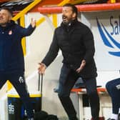 Derek McInnes, right, and Tony Docherty urge Aberdeen on against Kilmarnock.