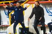 Derek McInnes, right, and Tony Docherty urge Aberdeen on against Kilmarnock.