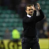 Hibs manager Shaun Maloney at full-time after the 0-0 draw with Hearts at Easter Road. (Photo by Paul Devlin / SNS Group)