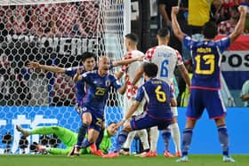 Celtic's Daizen Maeda celebrates after scoring for Japan in their World Cup last 16 tie against Croatia at Al Janoub Stadium, Qatar. (Photo by Dan Mullan/Getty Images)