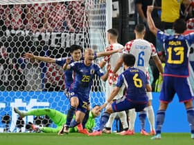 Celtic's Daizen Maeda celebrates after scoring for Japan in their World Cup last 16 tie against Croatia at Al Janoub Stadium, Qatar. (Photo by Dan Mullan/Getty Images)