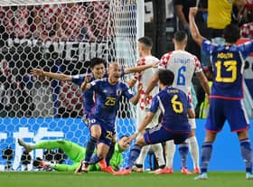 Celtic's Daizen Maeda celebrates after scoring for Japan in their World Cup last 16 tie against Croatia at Al Janoub Stadium, Qatar. (Photo by Dan Mullan/Getty Images)
