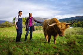 The Highland cows at Achinreir Farm and Highland cow farmer, Jane Isaacson, and the hotel’s head chef, Michael Leathley