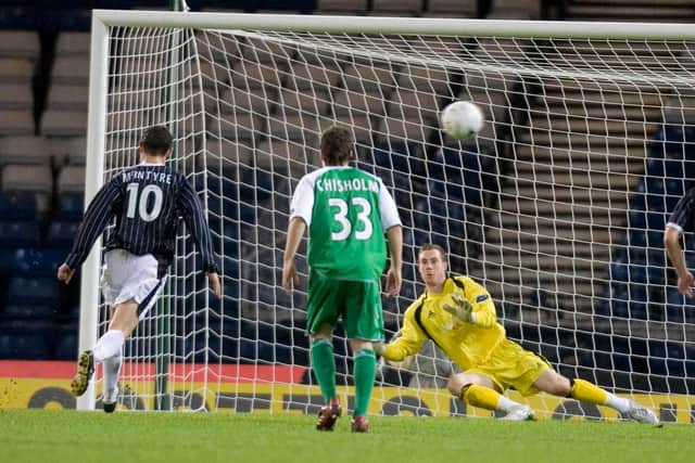 Dunfermline's Jim McIntyre clips a cheeky penalty past Hibs keeper Andy McNeil in 2007.