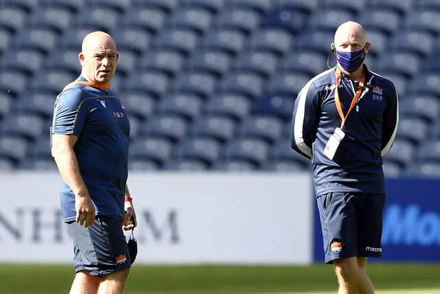 Edinburgh attack coach Duncan Hodge, right, with head coach Richard Cockerill.