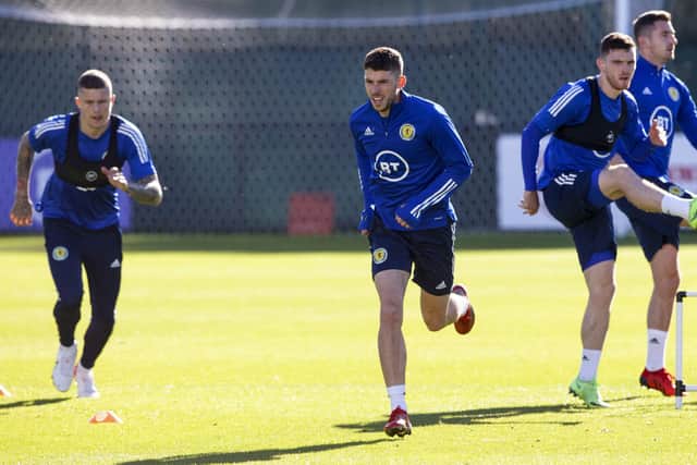 Scotland players came through training at the Oriam unscathed ahead of their World Cup qualifier with Israel on Saturday. (Photo by Craig Williamson / SNS Group)