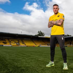Anthony Stokes after being unveiled as a Livingston player, standing on the artificial pitch the West Lothian side also train on. Picture: SNS