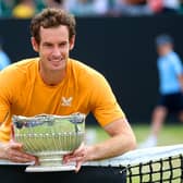 Andy Murray celebrates with the trophy after victory in the Rothesay Open Nottingham final against Arthur Cazaux. Pic: Nigel French/PA Wire.