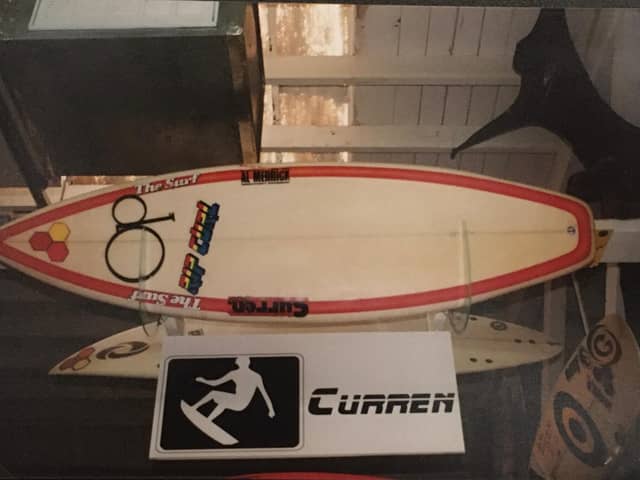 Vintage surfboards on display in a surf shop in Santa Cruz, California, including pro models ridden by Tom Curren and Rob Machado PIC: Roger Cox / JPI Media