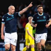 Charlie Adam celebrates after scoring to make it 3-1 to Dundee against Hibs.