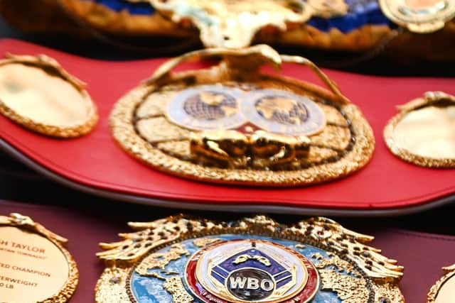 Josh Taylor's world title belts (Picture: John Devlin)