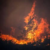 Wildfires burn in the forests near the village of Vati, just north of the coastal town of Gennadi, in the southern part of the Greek island of Rhodes.