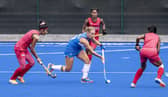 Scotland captain Sarah Robertson in action during a Commonwealth Games warm-up match against India. Jeff Holmes / JSHPIX