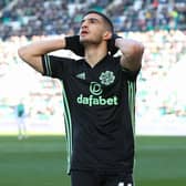 Celtic's Liel Abada looks to the skies after passing up a chance against Hibs. (Photo by Alan Harvey / SNS Group)