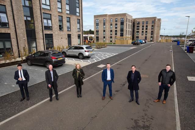 Councillor Josh Wilson, Chair of Housing and Technical Resources, South Lanarkshire Council; Craig Whyte, JR Group, Commercial Director; Hazel Robertson, Link Group, Development Manager; Derek Smith, Swan Group, Land & Development Director; Phil McGinlay, Swan Group, Managing Director; Martin McFarlane, MAST Architects. Picture Robert Perry
