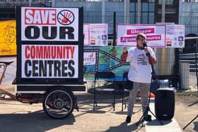 Glaswegians gathered outside the People's Palace to protest the ongoing closures of community centres and halls.