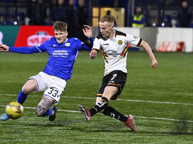 Scott Tiffoney scores to make it 1-0 Partick Thistle.  (Photo by Rob Casey / SNS Group)