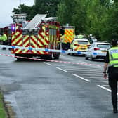 Emergency services at the scene of Saturday evening's road incident in Falkirk. Pic: Michael Gillen