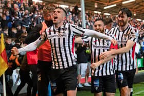 Dunfermline's Kevin O'Hara celebrates his second goal after an important 2-0 win over Raith.