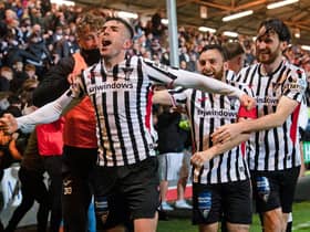 Dunfermline's Kevin O'Hara celebrates his second goal after an important 2-0 win over Raith.
