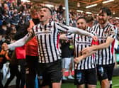 Dunfermline's Kevin O'Hara celebrates his second goal after an important 2-0 win over Raith.