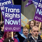 Trans rights campaigners demonstrate outside the Scottish Parliament (Picture: Lisa Ferguson)