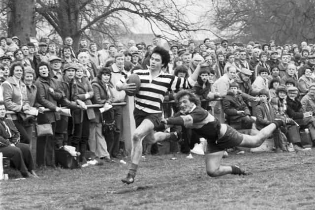 Roger Baird, in action for Kelso against Selkirk at the 1981 Melrose Sevens, had a wonderful turn of pace. Picture: Jack Crombie