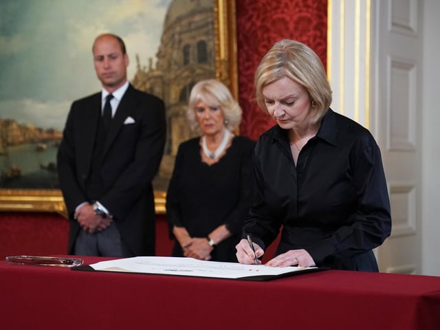 Prime Minister Liz Truss signing the Proclamation of Accession of King Charles III during the Accession Council ceremony at St James's Palace, London, where King Charles III is formally proclaimed monarch. Picture; 10/09/2022