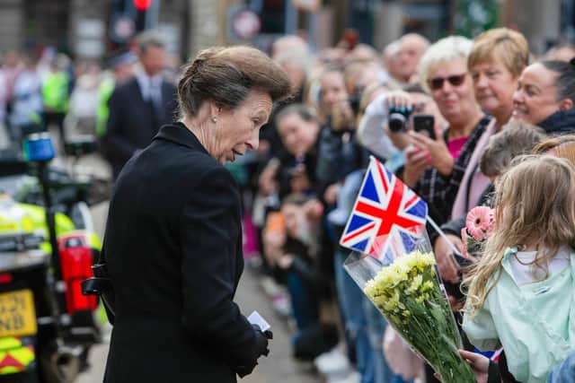 Princess Royal, Anne, speaks to the crowd as she visits Glasgow City Chambers, on September 15, 2022, in Glasgow. Picture: Ewan Bootman/SNS Group