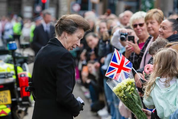 Princess Royal, Anne, speaks to the crowd as she visits Glasgow City Chambers, on September 15, 2022, in Glasgow. Picture: Ewan Bootman/SNS Group