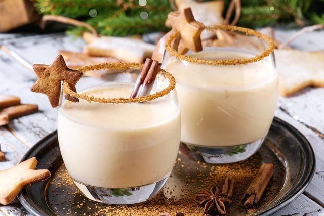 Traditional eggnog is the UK's joint favourite tipple. It's easy to make this treat at home with 50g caster sugar, 4 egg yolks, 1 tsp vanilla essence, 397g can of condensed milk, and 100ml brandy (or bourbon or rum - depending on your favourite). Put the sugar in a saucepan with 75ml water, simmer until the sugar has dissolved, then cool and chill. Beat the yolks with the vanilla until smooth. Add the condensed milk, brandy and cooled sugar syrup, mixing well. Chill for at least 2 hours and serve within the next day.