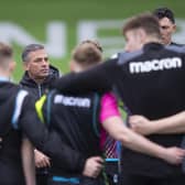 Franco Smith addresses his Glasgow Warriors players during an open training session at Scotstoun in April. (Photo by Ross MacDonald / SNS Group)