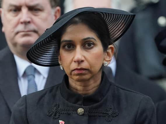 Home Secretary Suella Braverman during the Remembrance Sunday service at the Cenotaph, in Whitehall, London. Picture date: Sunday November 12, 2023. PA Photo. See PA story MEMORIAL Remembrance. Photo credit should read: Jonathan Brady/PA Wire