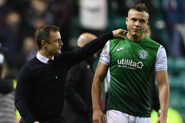 Hibs manager Shaun Maloney (left) believes Ryan Porteous can become an established international. (Photo by Paul Devlin / SNS Group)