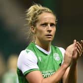 Joelle Murray at full time during a UEFA Women's Champions League last 32 tie between Hibernian Ladies and Slavia Prague at Easter Road on September 11, 2019. (Photo by Ross MacDonald / SNS Group)