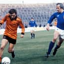 Dundee United's Paul Sturrock (left) takes the ball past Colin Jackson in their defeat by Rangers in the 1981 League Cup final