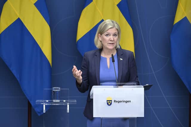 Swedish Prime Minister Magdalena Andersson on Wednesday announced that she would resign after an unprecedented right-wing and far-right bloc appeared on course to win the general election. (Photo by Jessica GOW/AFP via Getty Images)