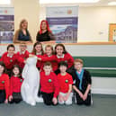 Pupils with Headteacher, Deborah Burr and Bancon Group Director, Senga Buntrock