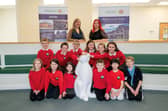 Pupils with Headteacher, Deborah Burr and Bancon Group Director, Senga Buntrock