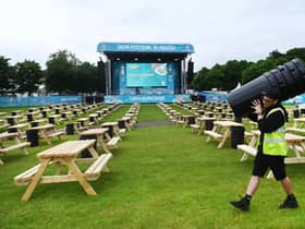 Finishing preparations are made to the UEFA EURO 2020 Fan Zone at Glasgow Green.