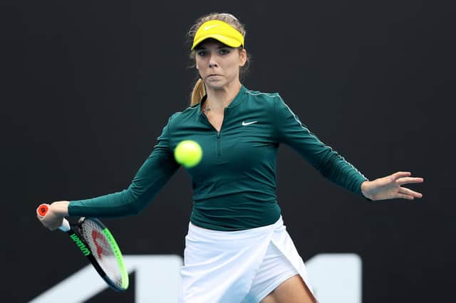 Britain's Katie Boulter plays a forehand in her win over Coco Gauff at the WTA 500 Gippsland Trophy tournament at Melbourne Park. Picture: Jack Thomas/Getty Images