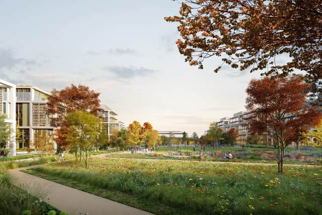 A new nine-acre public park will be created as part of the Edinburgh Green development, as well as a cafe and events space and sports and leisure facilities