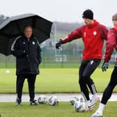 New Aberdeen manager Neil Warnock oversees his first training session at Cormack Park.