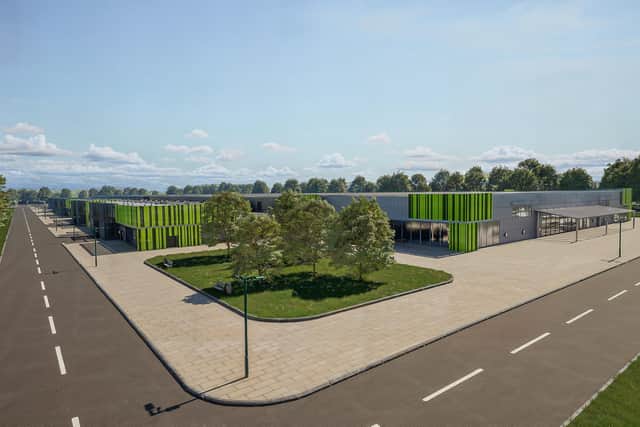 Another CGI showing the data centre facility proposed for the former steelworks site at Ravenscraig in North Lanarkshire.