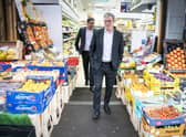 Labour Party leader Sir Keir Starmer (foreground) and Anas Sarwar, leader of the Scottish Labour Party, during a visit to the Stalks & Stem store, a small business in Shawlands, Glasgow. Picture: Jane Barlow/PA Wire