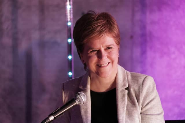 First Minister Nicola Sturgeon at the Paisley Book Festival in Renfrewshire, where she chaired a discussion with author Chitra Ramaswamy about her book Home Lands. Picture date: Friday February 17, 2023.