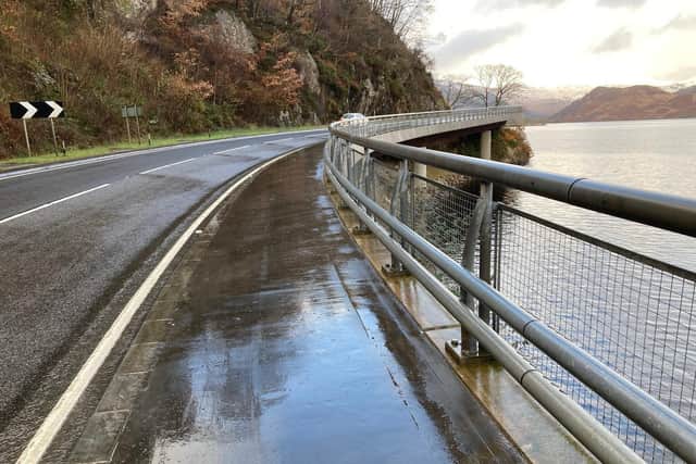 Part of the A82 has already been upgraded on the existing lochside 'low road', including this section at Pulpit Rock. Picture: HDAT