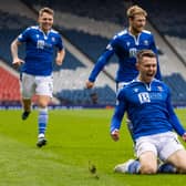 Glenn Middleton celebrates making it 2-0 St Johnstone in the Scottish Cup semi-final win over St Mirren at Hampden. (Photo by Alan Harvey / SNS Group)