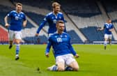 Glenn Middleton celebrates making it 2-0 St Johnstone in the Scottish Cup semi-final win over St Mirren at Hampden. (Photo by Alan Harvey / SNS Group)